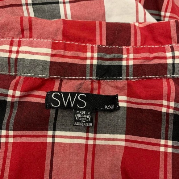 SWS Y2k Red Check Plaid Button Down Shirt with Puff Sleeve Size Medium - Picture 7 of 7